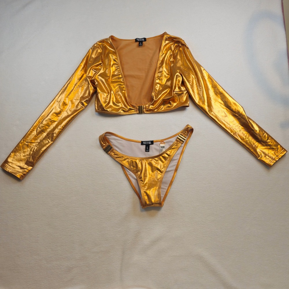 Poster Girl gold Two-Piece Crop Top‎ & Bottom Set Metallic Outfit